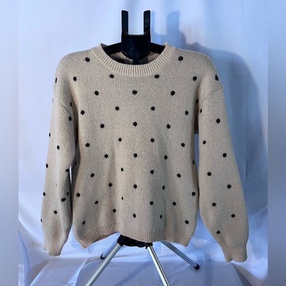 Sweaters - Cream Sweater with Black Polka Dots, Size Large